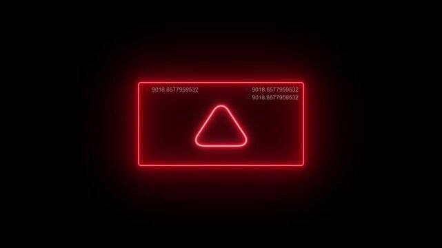 Red neon warning sign with digital glitch effect and data overlay animation alert danger error