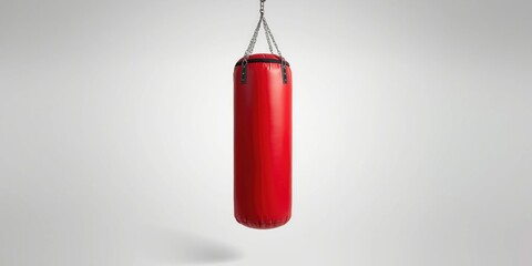 Obraz premium Red punching bag hanging against a plain background