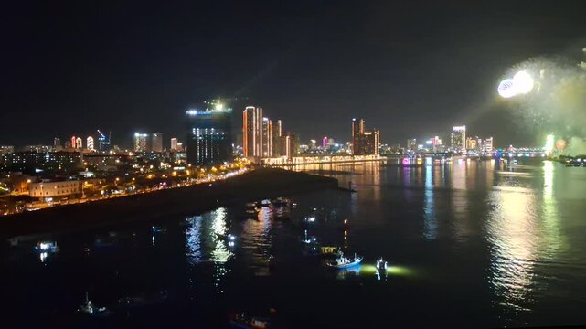 Da Nang, Vietnam - July 12 2026: Fireworks alongside the Han river.