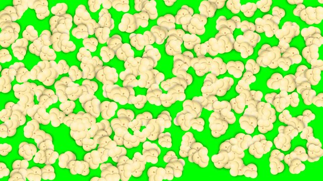 4K Popcorn Popping on Green Screen Flat Vector Animation, Cartoon Corn Kernels Exploding Chroma Key Video Overlay