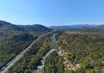 Fototapeta premium Tranquil Mpumalanga scenery with river reflections and undulating green terrain