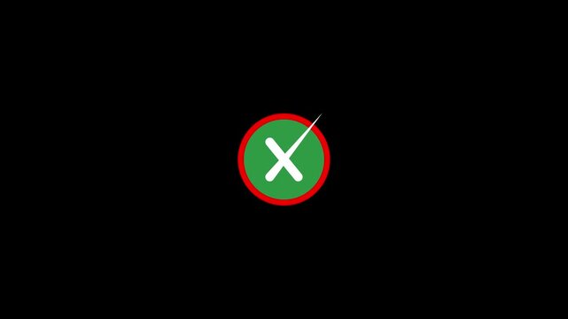Dynamic error notification animation glowing green no symbol with smooth strike-through effect on black background