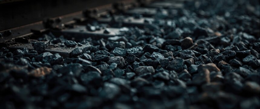 Close-up of black gravel alongside railway tracks