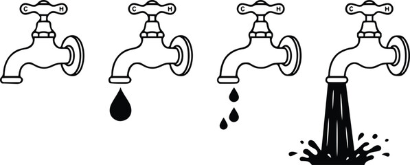 Obraz premium Minimalist Water Faucet Dripping and Flowing Vector Sequence Icons