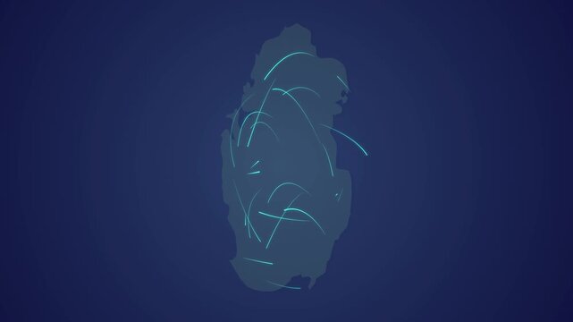 Qatar Digital Network Map with Neon Glowing Nodes, Global Communication and Data Technology Concept