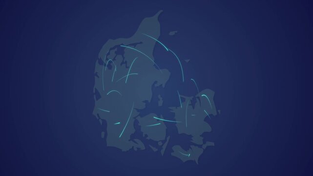 Denmark Map with Glowing Light Digital Network Connections, Futuristic Technology Background