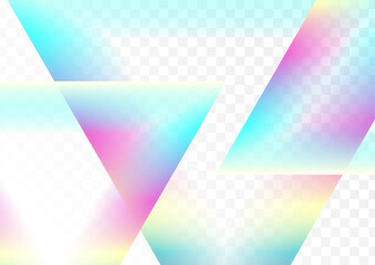 Obraz na płótnie Canvas Colorful holographic glossy triangles abstract geometric background. Vector low poly elements on checkered backdrop, futuristic tech design