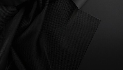 Obraz premium Black Textured Fabric Close-Up - Elegant Drapery, Soft Shadows, Minimalist Design