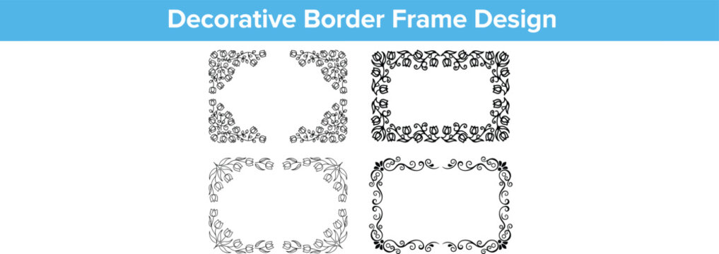 Collection of Four Black and White Decorative Floral and Swirl Border Designs frame