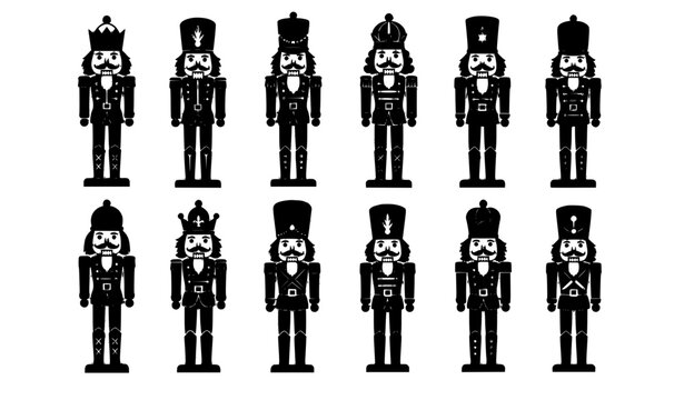 Christmas Nutcracker Soldier Characters Silhouette Vector Collection