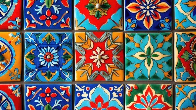 Photograph of classic Portuguese tiles in shades of orange, turquoise, and brown
