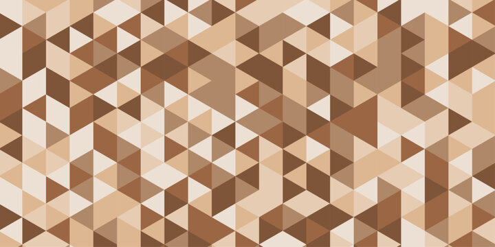 Abstract geometric colorful background pattern of brown and beige low poly triangles and 3d cubes, seamless modern mosaic texture for minimal graphic design, web banners, and wall art.