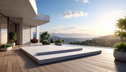 Fototapeta premium Modern Villa with Stunning Mountain Views and Outdoor Terrace.