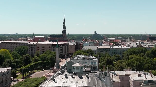 4k Drone Footage Over Historic Riga Old Town