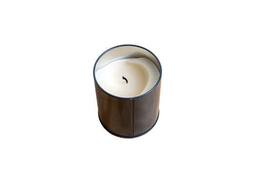 Black tin candle with soy wax and transparent background
