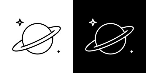 Planet With Rings And Stars Line Icon Set. Astronomy, Space Exploration, And Celestial Bodies Outline Symbol Collection. Cosmic Design Elements. Editable Stroke. Isolated Vector Illustration © Toxa2x2