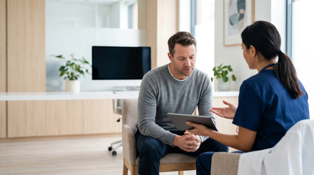 Physician explaining medical results during patient consultation