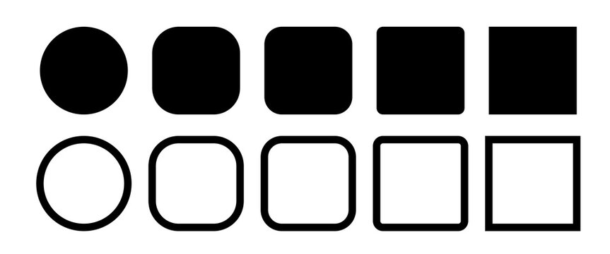basic rounded square and circle shape icons set geometric outline solid vector collection
