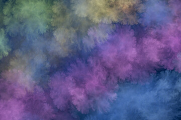 Fototapeta premium Abstract background with vibrant multicolored fractal clouds and glowing details in purple blue and light green