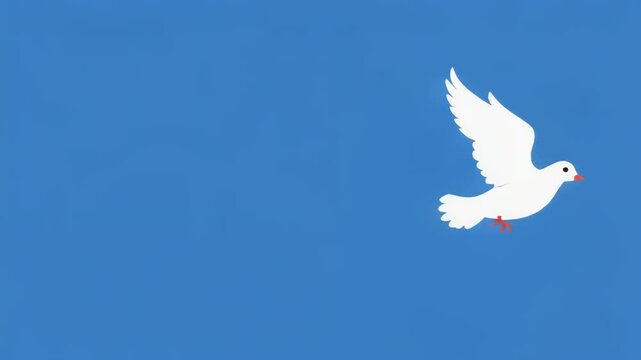 White doves flying in clear blue sky with black horizontal stripes cinematic motion