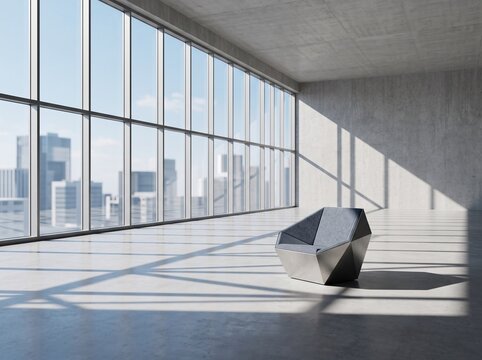 Modern Geometric Chair in Minimalist High-Rise Office