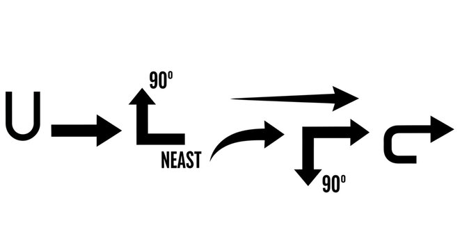 Navigation, direction, and orientation vector icons, NEAST compass symbols, 90 degrees angles