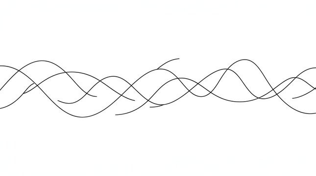 Minimalist black and white featuring three thin wavy lines flowing horizontally across a clean white background space