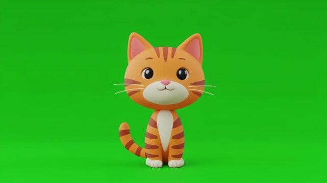 Cute ginger kitten animation with subtle head tilt on green screen background