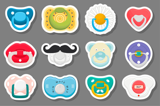 Big colored set baby pacifiers, dummy with rubber nipple