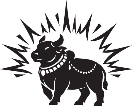 Black silhouette of a sacred nandi bull icon Vector, illustration