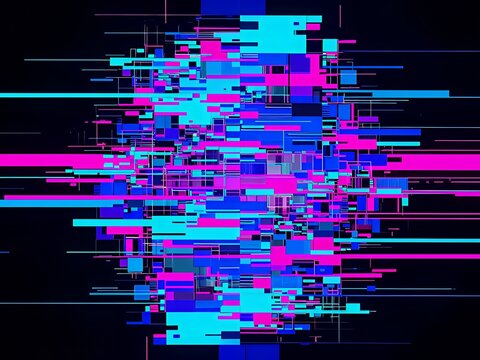 Abstract Neon Glitch Art Background with Digital Distortion