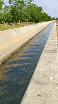 Agua corriendo por acequia de regad&iacute;o 