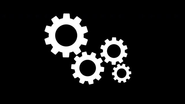 Simple Four animation of gears rotation. Rotating gears looped icon animated video