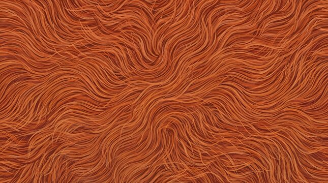 Vibrant orange fur texture with long flowing hair strands, abstract organic pattern of wavy lines creating a soft and dense surface
