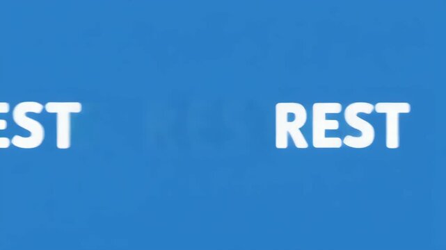 Resting text on blue bars with smooth motion across black background for a break concept