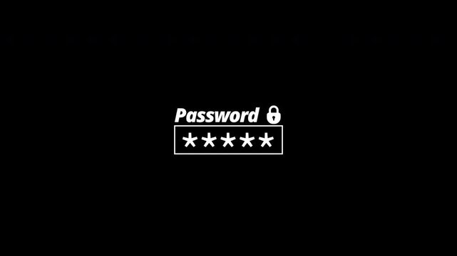 Password input field typing animation on transparent background, Enter password on PC animation on transparent background in 4k.