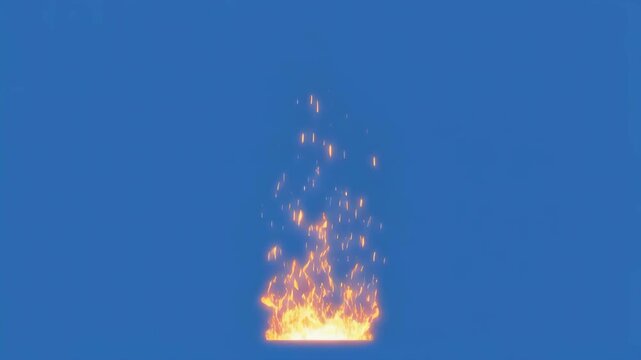 Small campfire flames flicker in blue background with cinematic motion