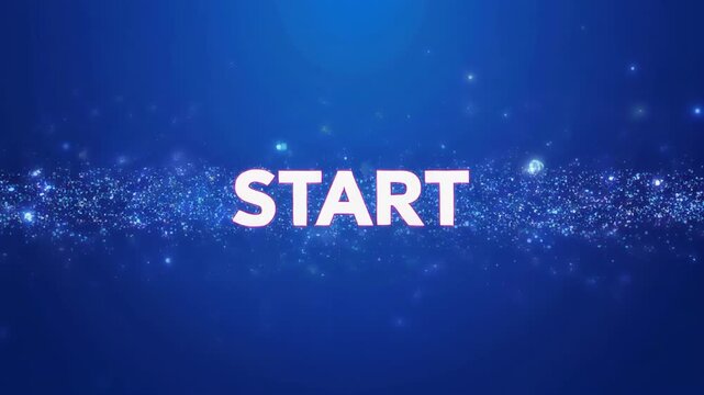 Sparkling blue particles forming a path with 'START' text during a gentle camera zoom out