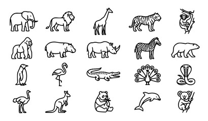 Wild Animal Outline Icons Collection Isolated on White Background © SABBIRAHMAD
