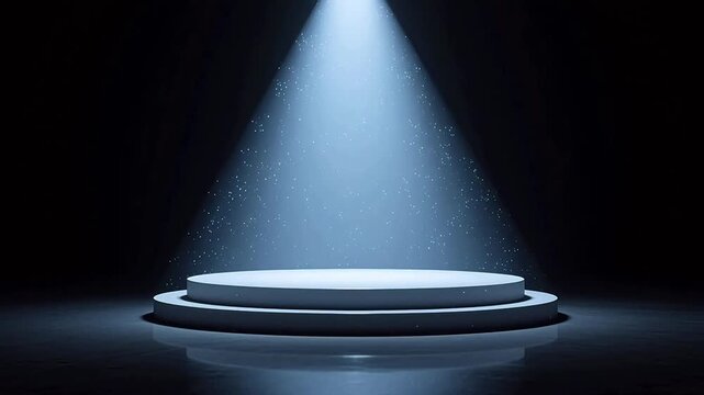 White circular stage under cold spotlight