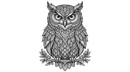 Fototapeta premium Detailed owl illustration with mandala patterns. Intricate bird drawing for artistic design.