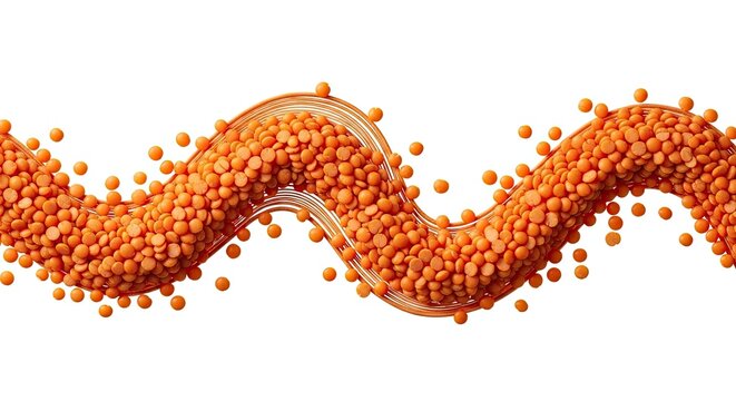 Orange Lentils Flowing in a Wave Pattern on White Background