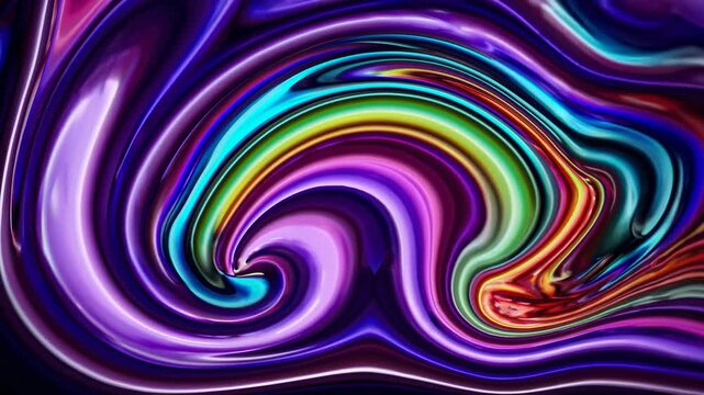 Colorful abstract fluid art with swirling patterns transitioning from vibrant reds and blues to deep purples and greens in a visually dynamic composition