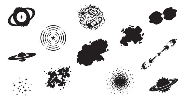 Space and astronomy icons featuring stars galaxies and planets.