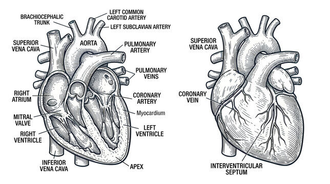 Anatomical Heart Diagram: Detailed Illustration of Human Heart Structure and Vessels