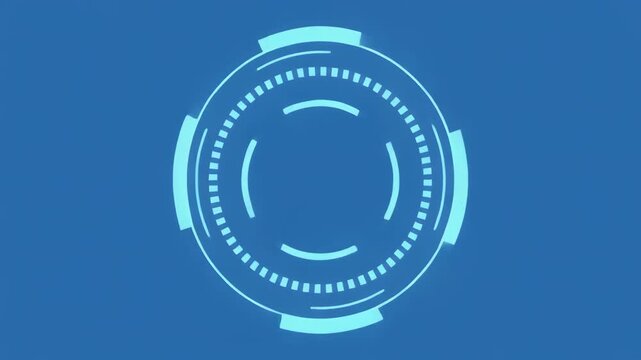 Futuristic HUD circle animating with glowing digital interface elements and light trails on a blue background