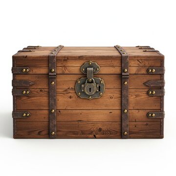 Vintage wooden trunk with brass lock and handles