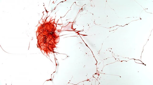 Super Slow Motion Shot of Blood Splatter Isolated on White Background at 1000fps.