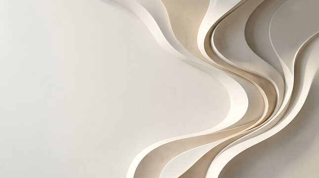 Abstract composition featuring elegant flowing layers of smooth beige and cream material creating soft organic curves in a minimalist architectural style with gentle studio light illumination