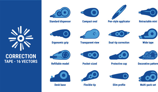 Various Correction Tape Designs Displayed in Vector Format for Editing and Usage in 1 (209).eps